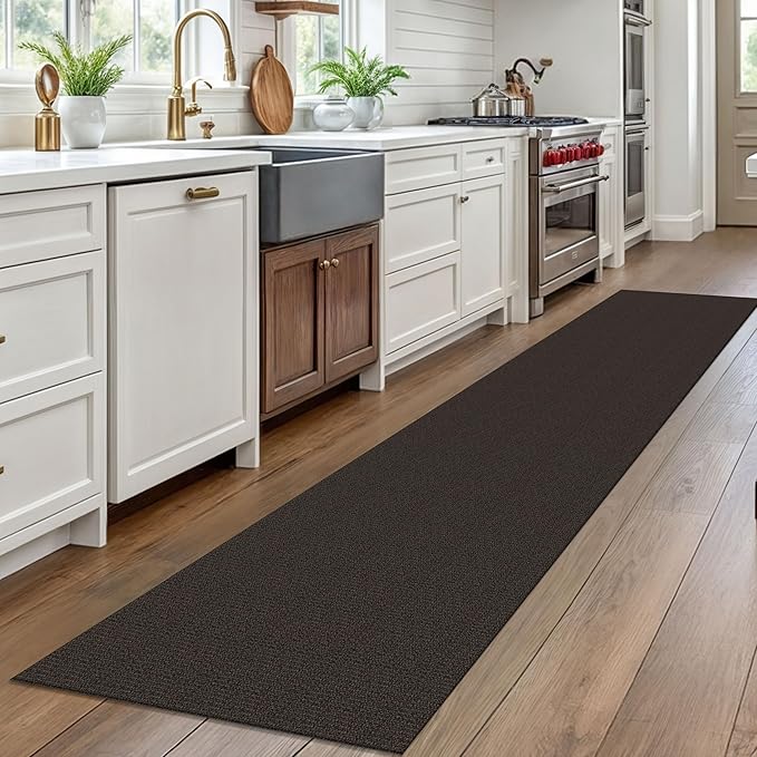 EARTHALL Washable Runner Rug 2x10 Ft Non Slip Runners for Hallways Long Cotton Rubber Backed Kitchen Runner Braided Indoor Floor Carpet Runners for Entryway, Hallway, Kitchen, Taupe/Coffee