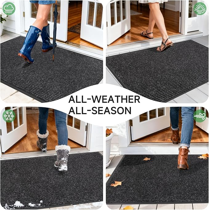 Front Door Mat, Heavy Duty Indoor Outdoor Doormat, 120" x 36" Low Profile Outdoor Mats for Home Entrance, Stain and Fade Resistant Welcome Mat Ideal for High Traffic Area, Black