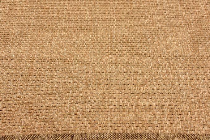 Unique Loom Outdoor Border Collection Area Rug - Multi Border (5' 4" Square, Tan/ Light Brown)