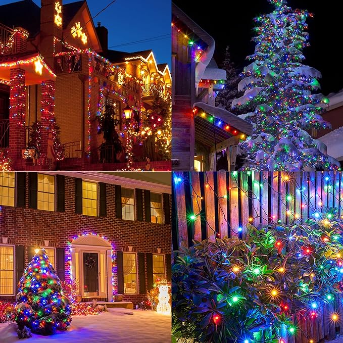 LJLNION 1000LED Christmas Lights, Extra Long 328FT Xmas Green Wire Fairy String Lights Plug in Outdoor, Remote Control & 8 Lighting Modes, Waterproof for Wedding Party Bedroom Decorations, Multicolor