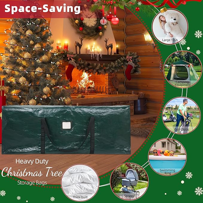 Large Christmas Tree Storage Bags Heavy Duty Tree Bags Holiday Storage Bags Protects From Moisture Or Dust,Alternative To Xmas Tree Storage Box (Green, 7.5 Ft)