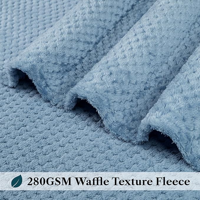 PAVILIA Dusty Blue Throw Blanket for Couch, Twin Bed, Soft Fleece Throws for Sofa Chair, Fuzzy Waffle Textured Blanket, Cozy Warm Lightweight All Season Blanket Throw, 60x80