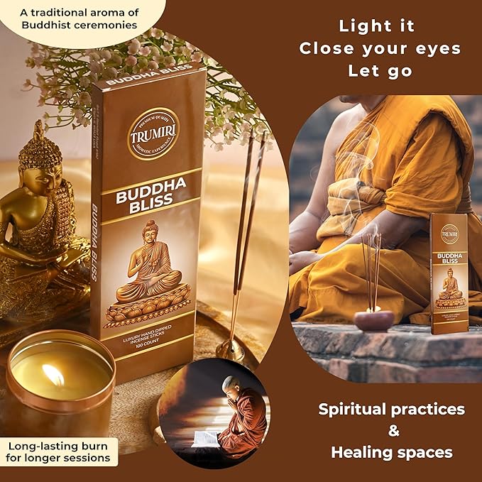 Buddha Bliss Incense Sticks - Pack of 100 Inscents-Sticks - Made with Natural Non Toxic Raw Ingredients - Meditation Insence Indian Spiritual Agarbatti Inciensos Aromaticos
