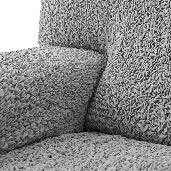 PAULATO BY GA.I.CO. Small Ottoman Cover Stool Cover Pouf Slipcover - Soft Polyester Fabric Slipcover - 1-Piece Form Fit Stretch Furniture Protector - Microfibra Collection - Ash (Ottoman)