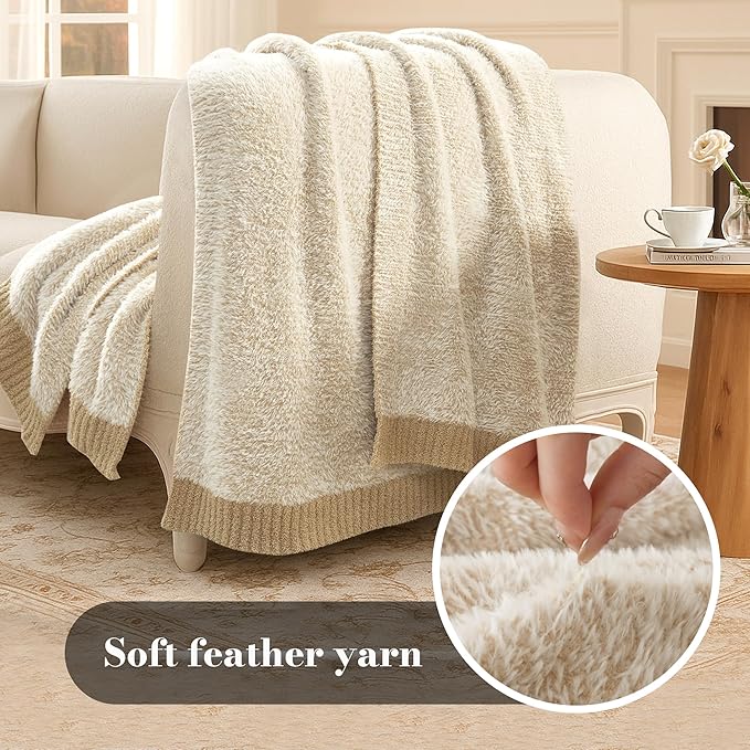 Amélie Home Knit Throw Blanket for Couch, Super Soft Cozy Fuzzy Throws for Sofa Bed Living Room, Luxury Cozy Fluffy Throw for Room Decor, 60" x 80", Heather Beige