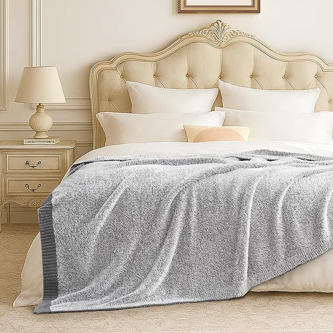 Amélie Home Knit Throw Blanket for Couch, Super Soft Cozy Fuzzy Plush Throws for Sofa, 50" x 60", Heather Grey