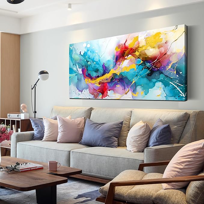 Abstract Canvas Wall-Art for Living Room - Colorful Wall Art Bedroom Office Artwork Wall Decor Ready to Hang Size 24" x 48"