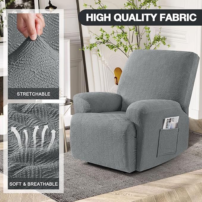 Timeles Recliner Covers Recliner Chair Covers Reclining Couch Covers Sofa Slipcovers Stretch Soft Washable (Single-Seater, Light Gray)