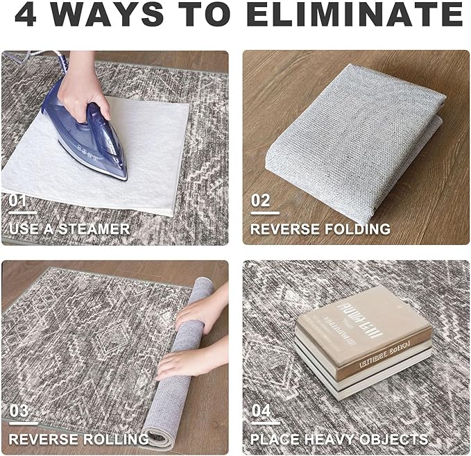 KILOCOCO Boho Entryway Rug 3x5 Area Rug Washable Non Slip Throw Rugs Soft for Kitchen Living Room Dining Bedroom Geometric Moroccan Carpet, Taupe