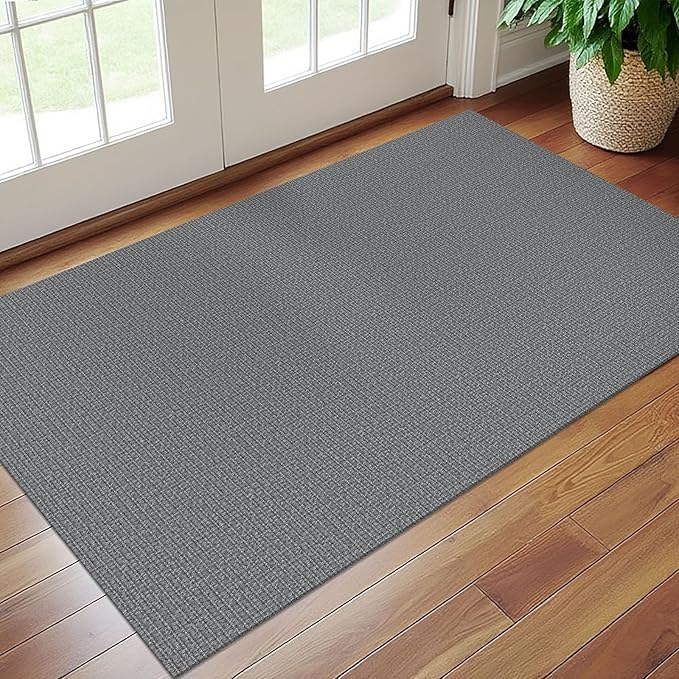 EARTHALL Washable Area Rug 3x5 Ft Non Slip Rugs for Entryway Braided Rubber Backed Throw Rugs Door Mat Indoor Outdoor Entrance Cotton Woven Rug for Kitchen Foyer Front Door Living Room, Charcoal Gray