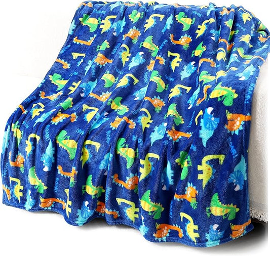 Warm Soft Toddler Fleece Blankets for Boys with Dinosaur Pattern Print - Cozy Fuzzy Plush Flannel Kids Throw Blanket for Daycare & School - 50x60 inches