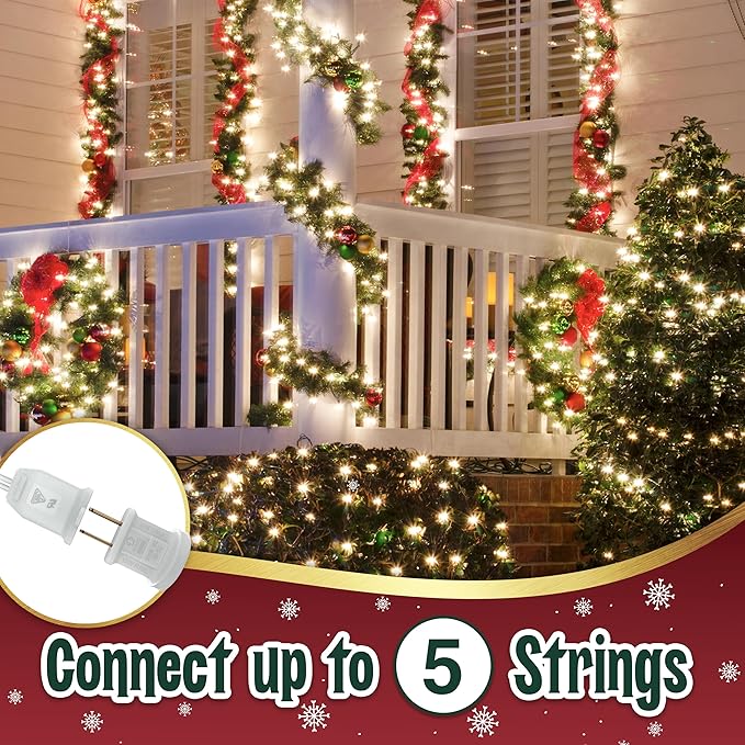 Clear Warm White Christmas Lights - 20 ft String of 105 Incandescent Mini Multifunctional Lighting Modes for Decorative, Bedroom, Outdoor, Xmas Twinkle Christmas Tree Lights, White Wire Total 21.6 ft