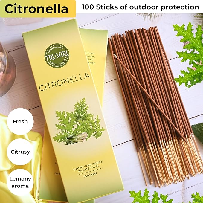 Citronella Incense Sticks - Pack of 100 Insence-Sticks - Made with Natural Citronela Oil - Scented Insense Outdoor Inscents Non Toxic Incents