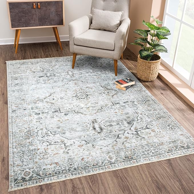 Bloom Rugs Caria Washable Non-Slip 3x5 Rug - Ivory/Gray/Caramel Traditional Area Rug for Living Room, Bedroom, Dining Room, and Kitchen - Exact Size: 3' x 5'