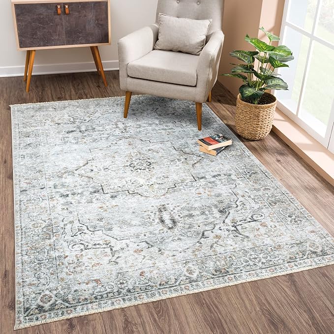 Bloom Rugs Washable Non-Slip 2x3 Rug - Ivory/Gray/Caramel Traditional Oriental Area Rug for Living Room, Bedroom, Dining Room, and Kitchen - Exact Size: 2' x 3'