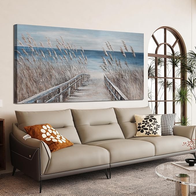 Dimpaga Canvas Wall Art Decor Large Wall Art for Living Room Vintage Coastal Wall Art Prints Landscape Beach Wall Art Decorations Blue Artwork for Walls Bedroom Office Kitchen Wall Decor 24" X 48"