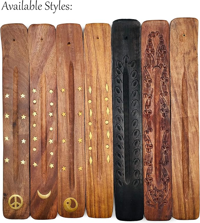 Moon and Stars Incense Holder - Wooden Ash Catcher with Celestial Design for Single Incense Sticks - Meditation Accessories, Spiritual Decor, Home Fragrance, Room Decor (10 Inches Long)