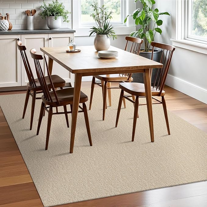 EARTHALL Washable Area Rugs 5x7 Ft Non Slip Living Room Rugs Cotton Rubber Backed Dining Room Rug Braided Bedroom Rugs Indoor Outdoor Floor Carpet for Living Room, Bedroom, Dining Room, Send/Beige