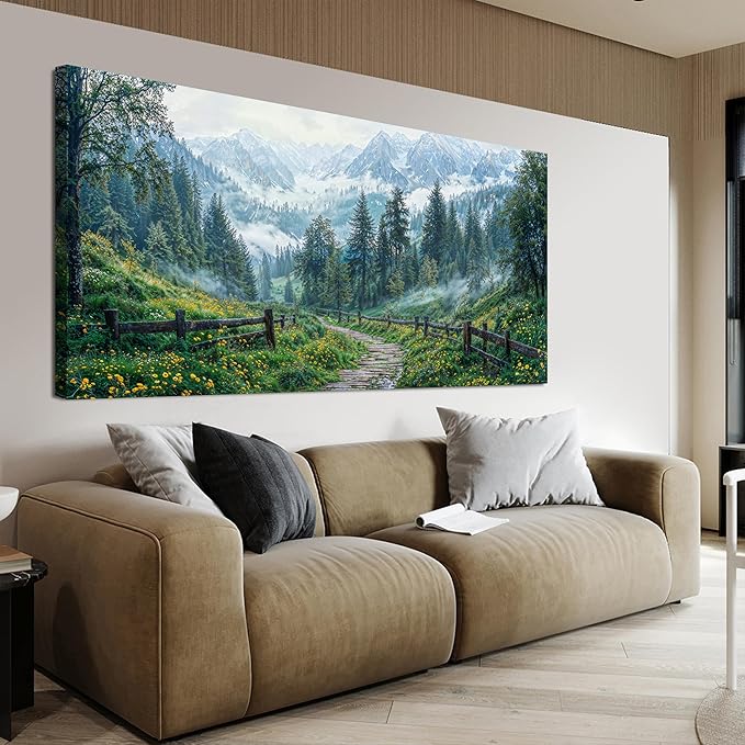 Canvas Wall Art Decor Canvas Art Wall Decor Modern Large Landscape Wall Art Wall Art Pictures for Living Room Large Artwork for Walls Green Forest Wall Art Prints Bedroom Office Decor 29" X 58"