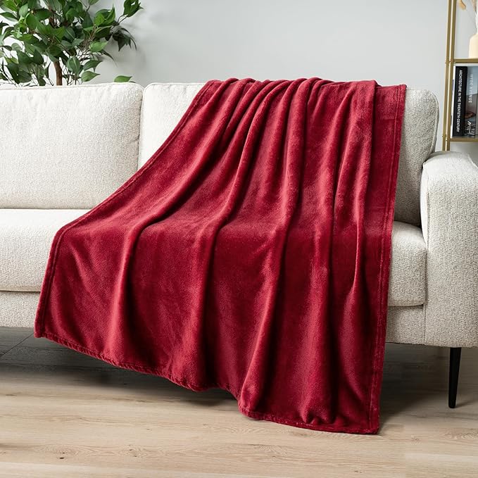 PAVILIA Wine Burgundy Throw Blanket for Couch Twin Size, Dark Red Maroon Super Soft Fuzzy Flannel Throw for Sofa, Luxury Plush Microfiber Blanket Twin Bed, Home Decorative Velvet Gift Blanket, 60x80