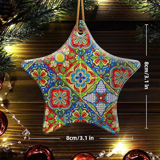 Christmas Ornaments 2025,Mexican Talavera Ornaments for Christmas Tree Holidays Ornaments Decorations,adornos de Navidad Ceramic Ornaments Xmas Gifts Idea for Home Decor