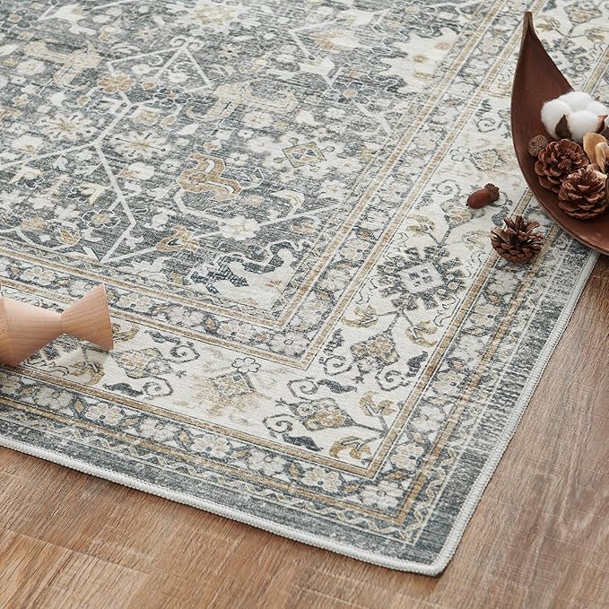 jinchan Runner Rug 3x7 Washable Hallway Rug Distressed Gray Multi Vintage Floral Runner Kitchen Floor Cover Indoor Mat Retro Entryway Living Room Bedroom Office Farmhouse Grey