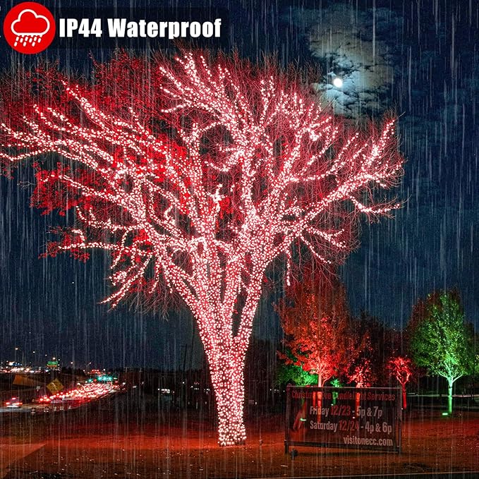Vivideal 300 LED Red Christmas Lights 100ft String Lights Indoor 8 Modes Clear Wire Connectable Waterproof Plug in Red String Lights for Bedroom Indoor Outdoor Halloween Christmas Decorations