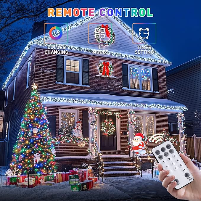 JMEXSUSS 500 LED Color Changing Christmas Lights, 173ft White & Multicolor String Lights with Remote Outdoor Waterproof Christmas Tree Lights Plug in for Christmas Indoor Decor