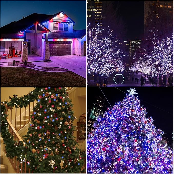LAMPHOME 33ft Patriotic String Lights - Red White Blue Mini Lights, 100 LED Green Wire Fairy Starry String Lights Plug in, 11 Modes for Independence Day Celebration Party Memorial Day Decor