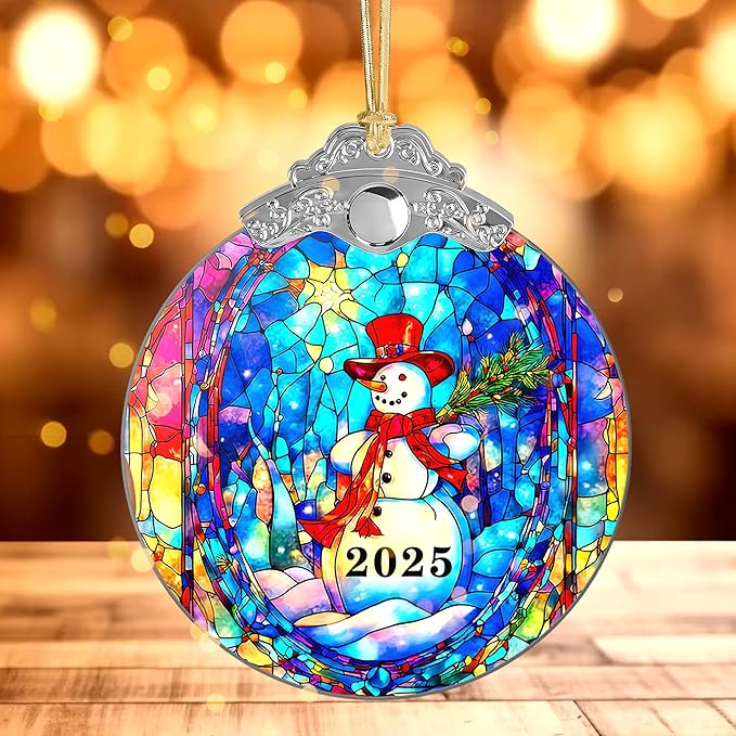 Christmas Ornaments 2025, Snowman, Unique Christmast Ornaments 4 Inch Acrylic Ornament Art, White Elephant Gifts for Adults, Gifts for Coworkers, Stocking Stuffers for Women