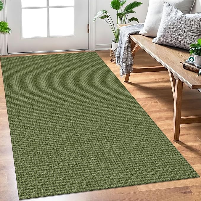 EARTHALL Woven Area Rug 3x5 Ft Washable Rugs for Entryway Braided Non Slip Rubber Backed Throw Rugs Door Mat Indoor Outdoor Entrance Cotton Carpet for Kitchen Foyer Front Door, Green