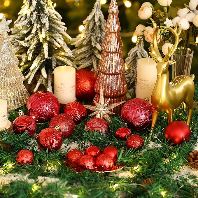 20ct Red Christmas Ball Ornaments Shatterproof Plastic Christmas Tree Decorations for Xmas Party Home Office Holiday Decor -Large Size (3.15", 80mm)