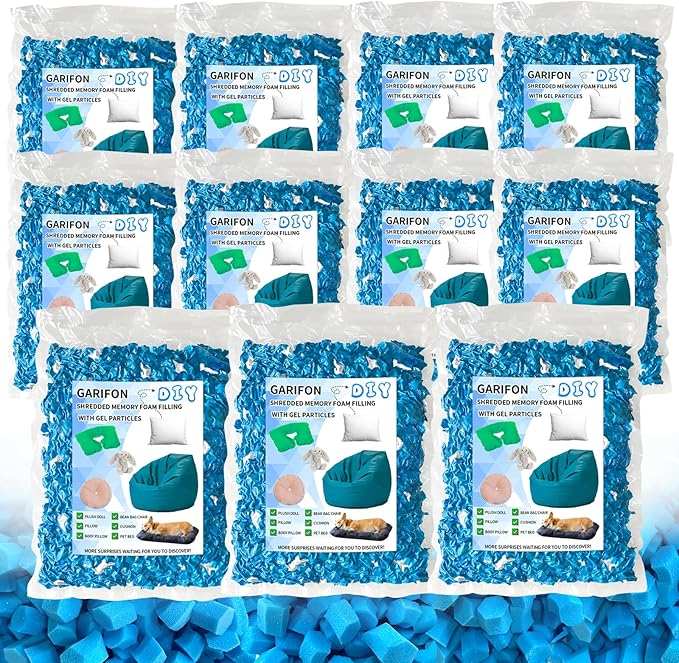 55lbs Bean Bag Filler, Pillow Filler Stuffing, Bean Bag Filling, Shredded Memory Foam Filling, Punching Bag Filler, Foam Refill for Pouf/Ottoman Stuffing/Boxing Bag,Added Gel Particles