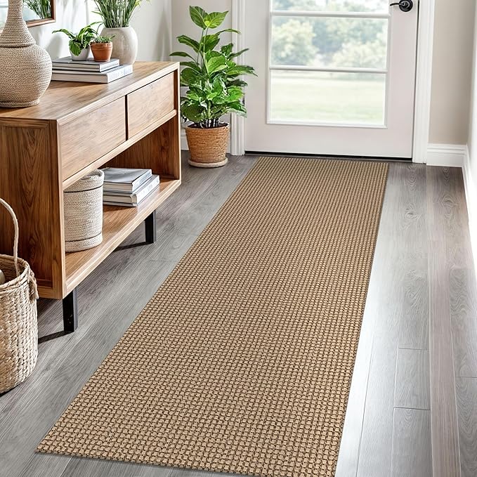 EARTHALL Woven Runner Rug 2x6 Ft Washable Runners for Hallways Cotton Non Slip Rubber Backed Kitchen Runner Braided Indoor Floor Carpet for Entryway, Hallway, Kitchen, Bedroom, Orange/Tan/Brown