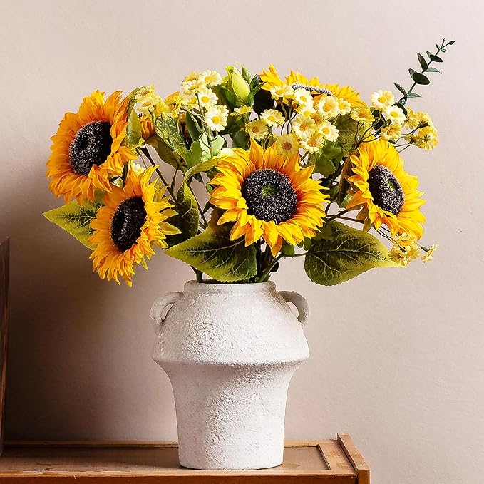 Ceramic Vase with Handle, 7 Inch Vintage Terracotta Flower Vases for Home Decor, Decorative Vase for Home Decor,Farmhouse Living Room Shelf Decor Table, Lyeec