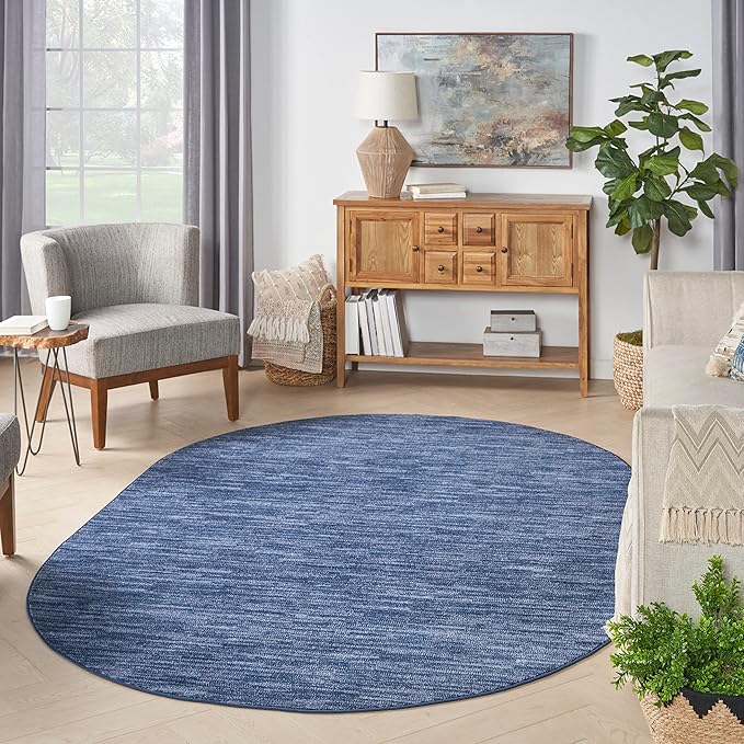 Nourison Home Essentials Indoor/Outdoor Navy Blue 6' x 9'Oval Area Rug, Easy Cleaning, Non Shedding, Bed Room, Living Room, Dining Room, Backyard, Deck, Patio (6x9 Oval)
