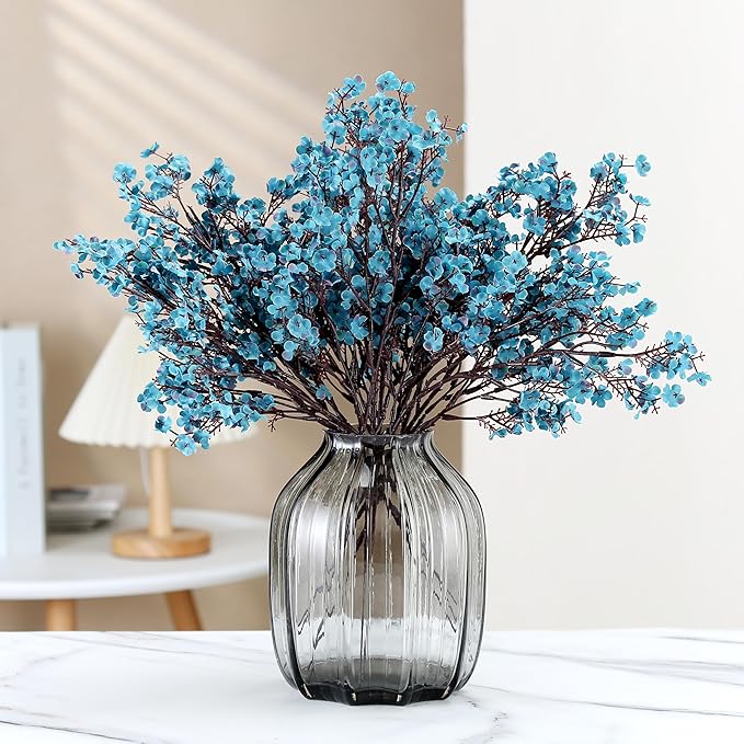 JAKY-Global Babys Breath Fabric Cloth Artificial Flowers 6 Bundle European Fake Silk Plants Decor Wedding Party Decoration Bouquets Real Touch DIY Home Garden (Autumn Blue-6pcs)