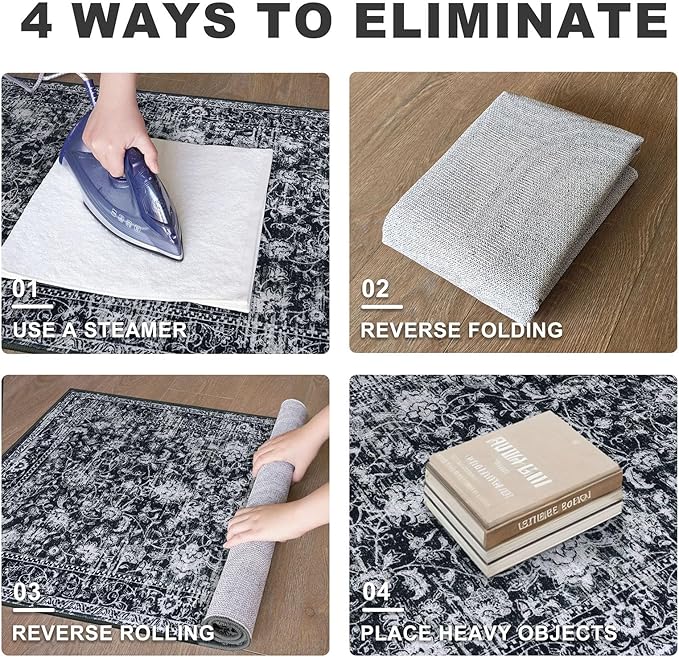 KILOCOCO Hallway Runner 2x8 Rug Runner Printed Vintage Floral Washable Kitchen Runners Non-slip Rubber Backed Runners for Hallways Distressed Thin Soft Rugs for Entryway Laundry Room, Black/Navy/White