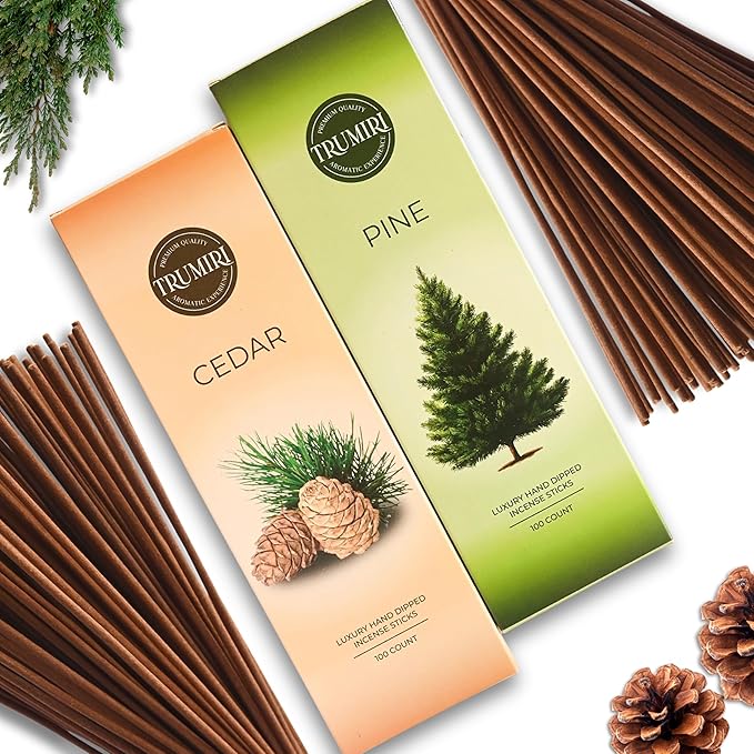 Cedar & Pine - Combo Pack of Incense Sticks - 100 Insence-Sticks of Each Scent - Total 200 Inscents - Natural Insense Made with Non Toxic Ingredients and Essential Oils