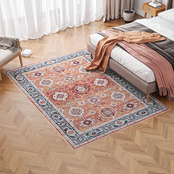 Dripex 9x12 Area Rugs - Stain Resistant Washable Rug Distressed Rugs for Living Room Dining Room Bedroom Anti-Slip Low-Pile and Soft Accent Rug Farmhouse Office Home Decor, Pet & Child Friendly