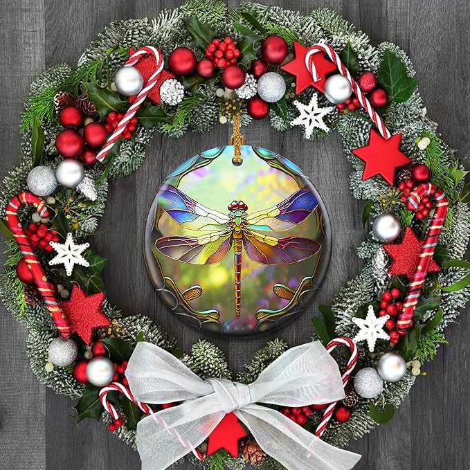 Dragonfly Christmas Ornaments, Touber Christmas Hanging Ornament, Christmas Tree Ornaments, Holiday Decor, Gifts for Dragonfly Lovers, Dragonflies Theme Gift - Pattern E