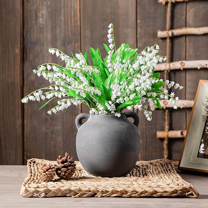 6in Ceramic Vase with Handle - Short Ball Vase - Vintage Terracotta Flower Vases for Home Decor Decorative Porcelain vase - Farmhouse Vase for Living Room Shelf Decor Table, Lyeec
