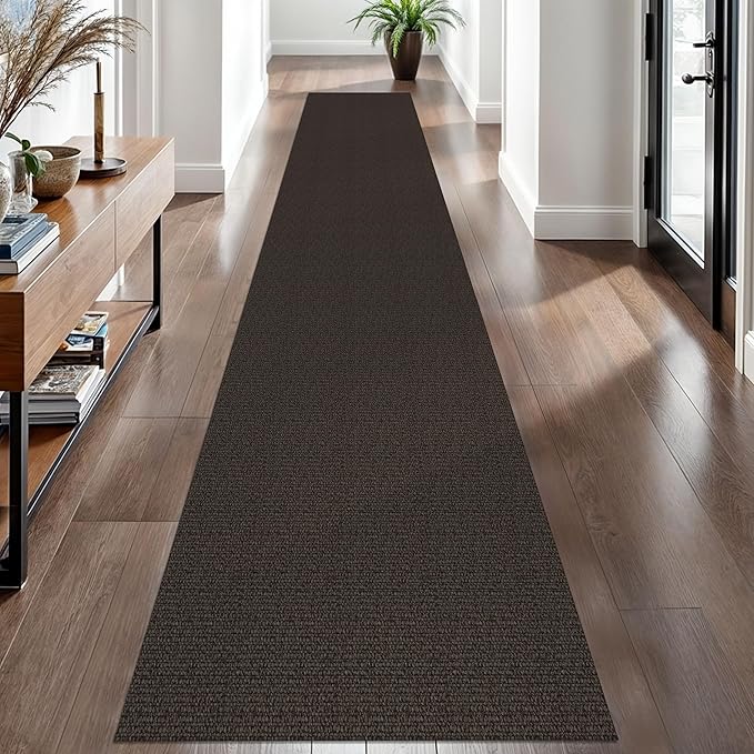EARTHALL Washable Runner Rug 2x12 Ft Non Slip Runners for Hallways Long Cotton Rubber Backed Kitchen Runner Braided Indoor Floor Carpet Runners for Entryway, Hall, Kitchen, Taupe/Coffee