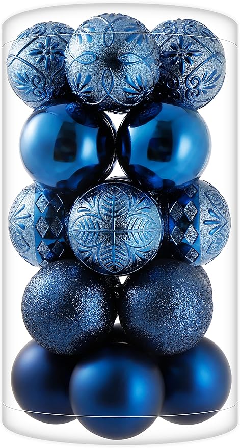 20ct Navy Blue Christmas Ball Ornaments Shatterproof Plastic Christmas Tree Decorations for Xmas Party Home Office Holiday Decor -Large Size (3.15", 80mm)