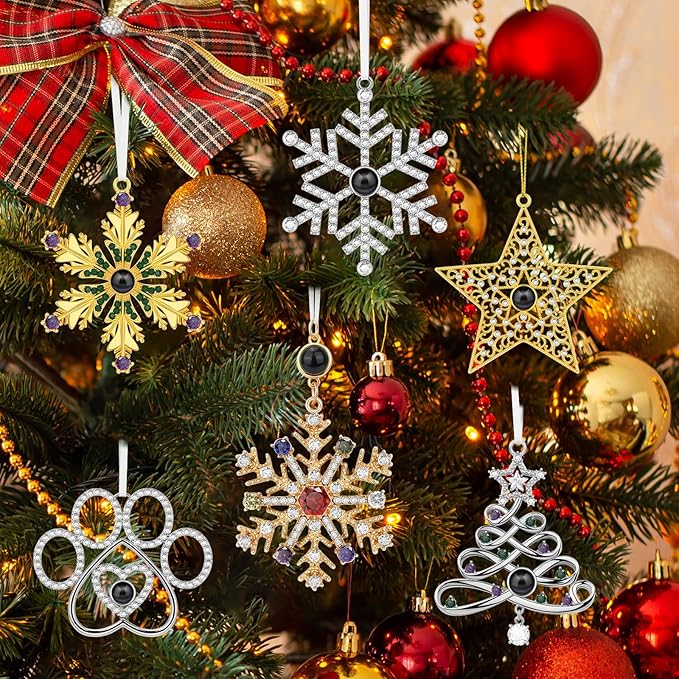 SUPHELPU Custom Bird Ornament with Picture Inside, Photo Ornaments for Christmas Tree, Personalized Christmas Projection Ornament, Customized Memorial Pendant for Xmas Family