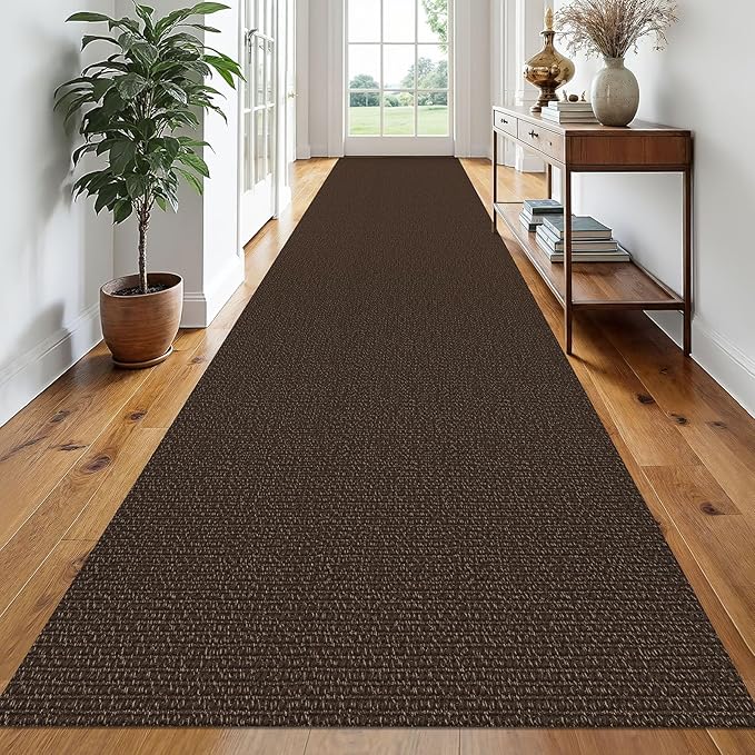 EARTHALL Runner Rug 3x20 Ft Washable Runners for Hallways Extra Long Woven Non Slip Entryway Runner Braided Kitchen Runner Indoor Outdoor Carpet Runners for Hotels, Officel, Stair, Brown/Coffee