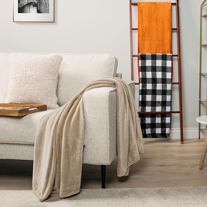 PAVILIA Taupe Fleece Throw Blanket for Couch, Light Brown Tan Soft Fuzzy Flannel Throw for Sofa, Luxury Plush Microfiber Bed Blanket, Cozy Home Decorative Velvet Gift Blanket, 50x60