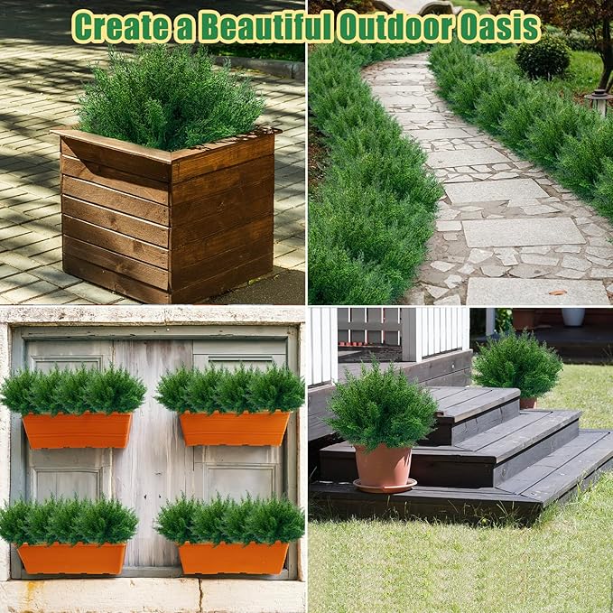 JIFTOK Artificial Flowers Fake Plants for Outdoor, 12pcs Outdoor Artificial Plants UV Resistant for Home Decor Indoor, Faux Greenery Shrubs Plastic Flowers for Office Kitchen Garden Porch(Pine Tree)