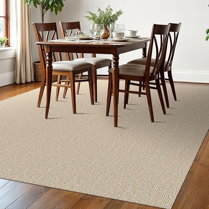 EARTHALL Washable Area Rugs 6x9 Ft Non Slip Living Room Rugs Cotton Rubber Backed Dining Room Rug Braided Bedroom Rugs Indoor Outdoor Floor Carpet for Living Room, Bedroom, Dining Room, Send/Beige