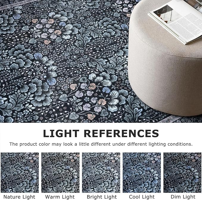 5x7 Area Rug for Bedroom, Navy Blue Black Large Modern Floor Rug with Non-Slip, Non-Shedding Washable Area Rugs for Living Room, Soft Boho Carpet for Farmhouse Office Home Décor